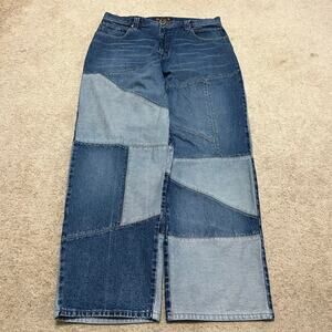 PJ Jeans Y2K Super Baggy Skater Mixed Denim Wide Leg Jeans 36Wx31L